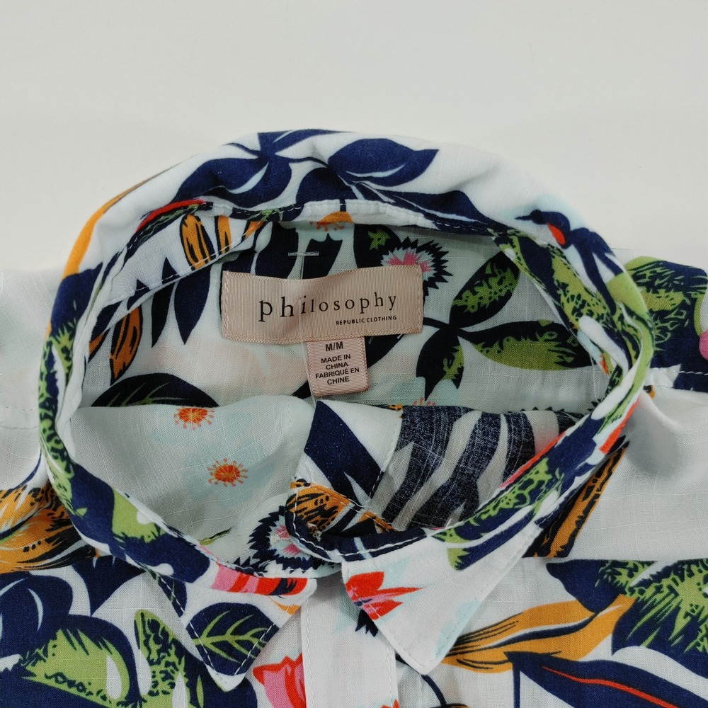 Philosophy Republic Floral Print‎ Frayed Hem Button Up Shirt Top Size M - Picture 3 of 9